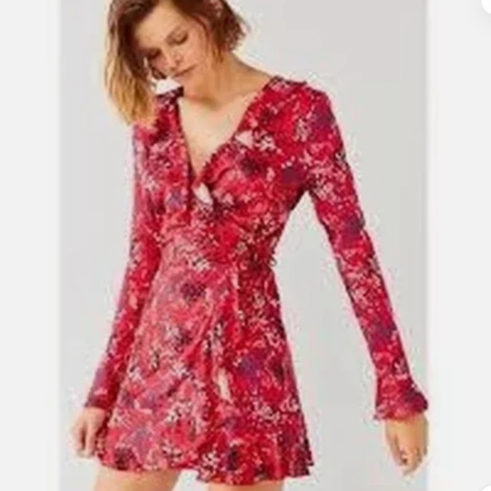 Urban Outfitters Red Floral Ruffle Trim Mini Dress - Picture 5 of 5